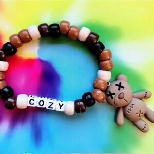 Handmade Cozy Kandi Bracelet with teddy bear charm